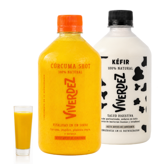 1 Shot curcuma + 1 Kefir x 750 mL + copa