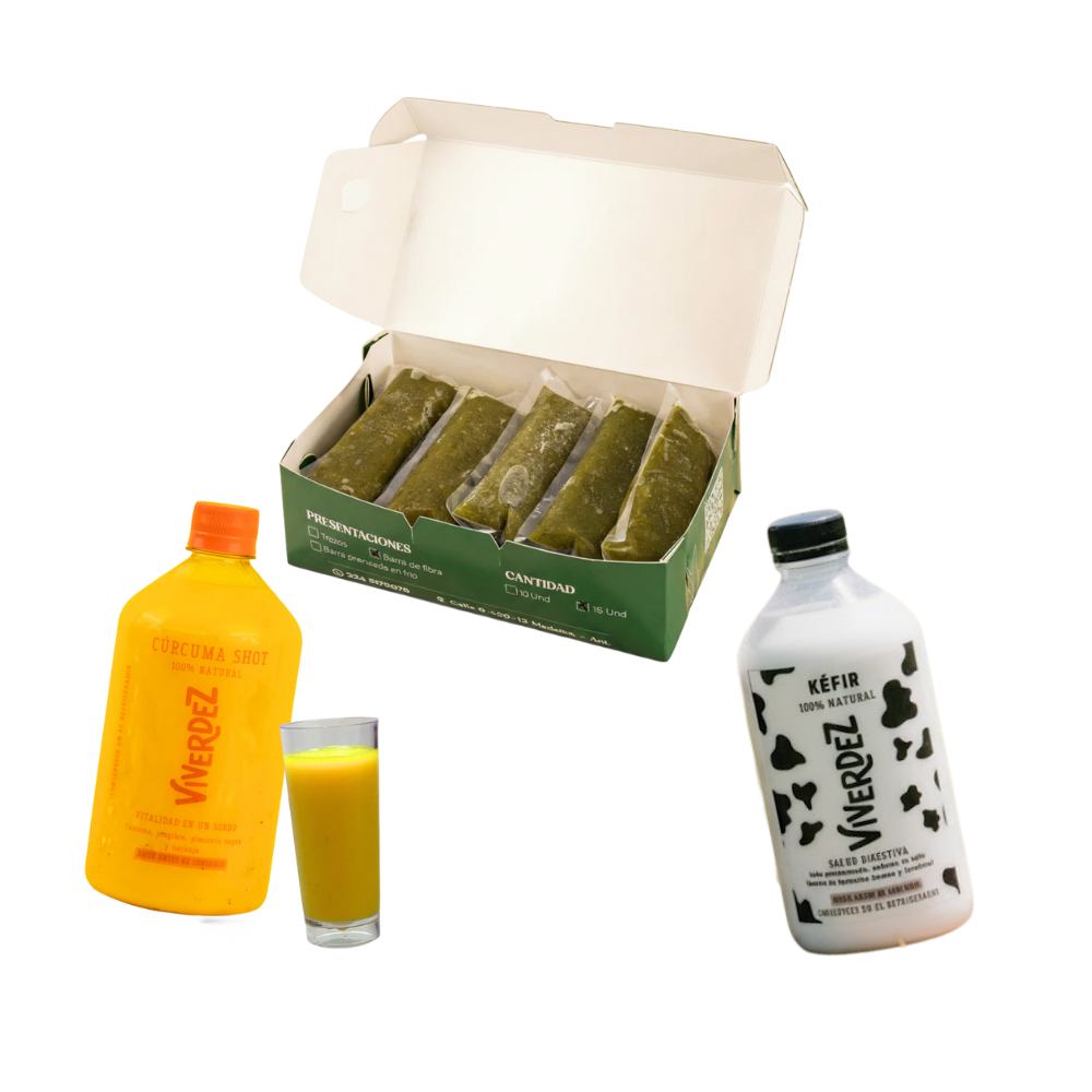 1 SHOT CURCUMA + COPA + 15 JUGOS VERDES + 1 KÉFIR