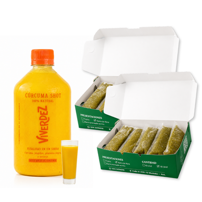 COMBO VITAL: 1 shot de cúrcuma + copa + 30 jugos verdes