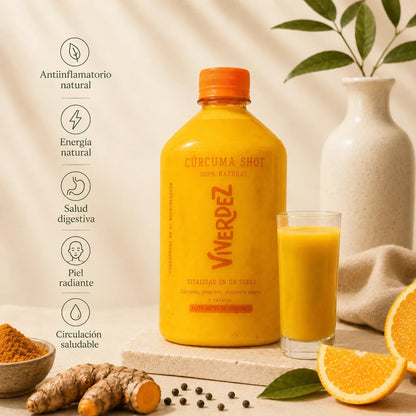 Combo Antiinflamatorio: Shot de Cúrcuma + Kéfir + Shot de Jamaica + Copa