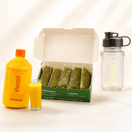Combo VERCUR Viverdez shot de curcuma jugos verdes y termo - vista principal