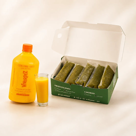 Combo Viverdez shot de curcuma 30 jugos verdes y copa - vista principal