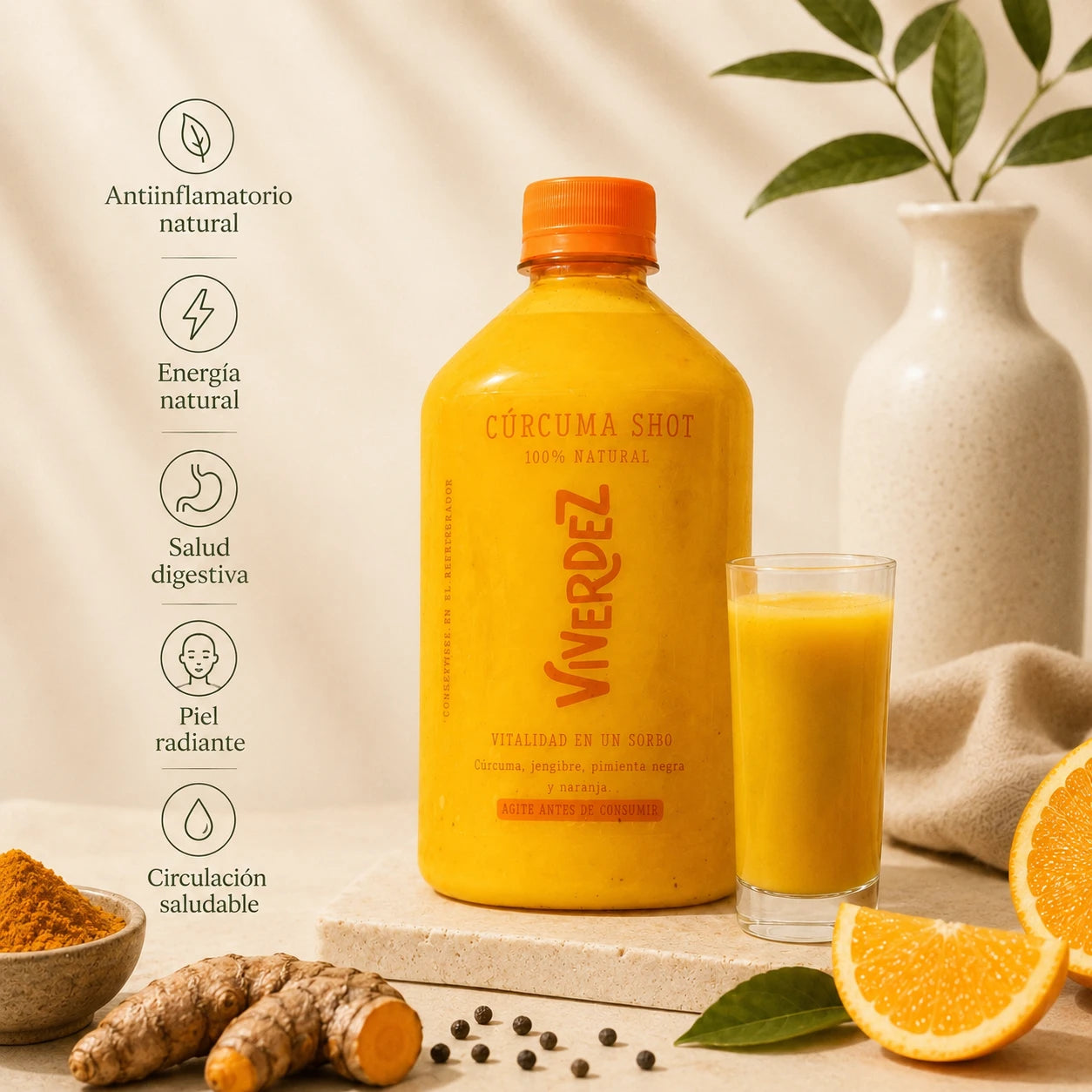 Shot de curcuma Viverdez - informacion del empaque posterior