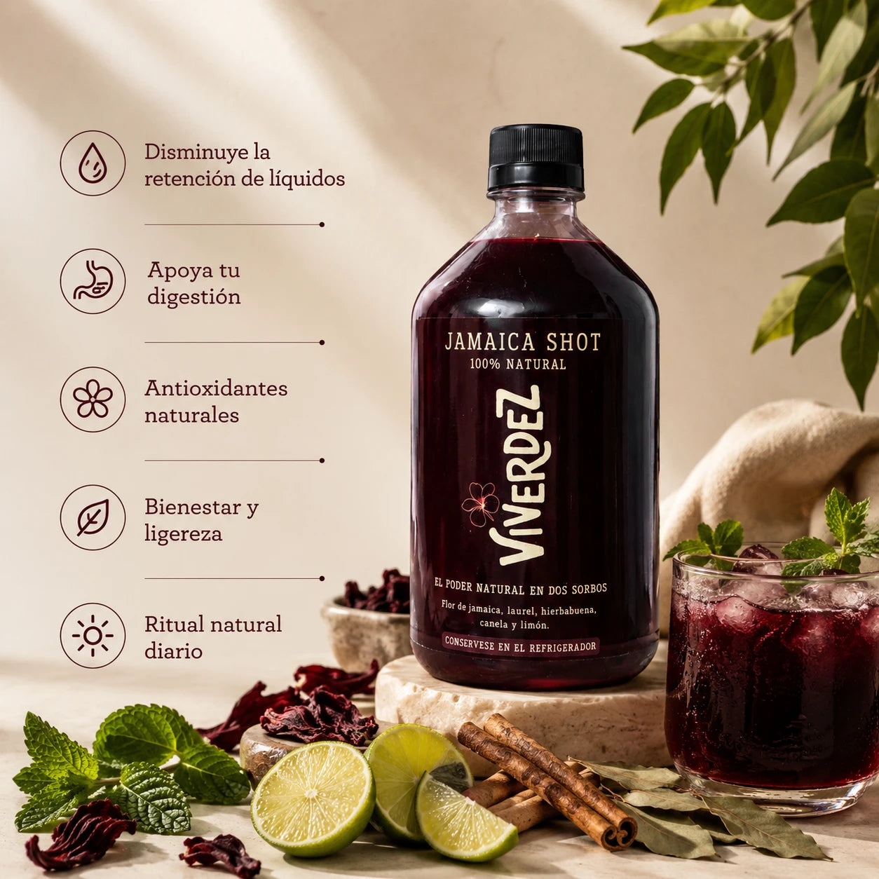 Shot de flor de jamaica Viverdez - detalle